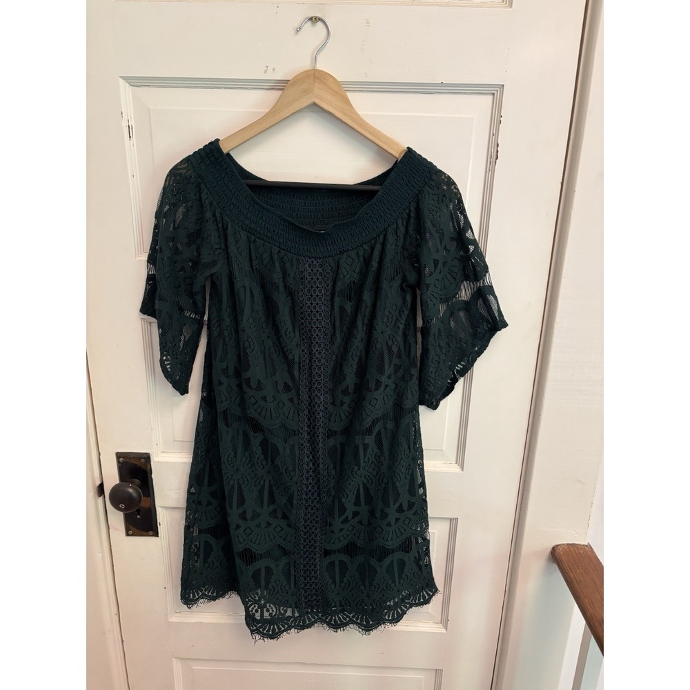 Trixxi Women's Green Lace Off Shoulder Shift‎ Dress Size M New $44